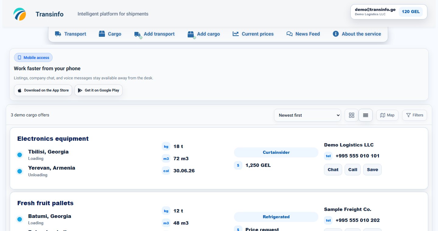 Cargo search. Route filters across the top of the list