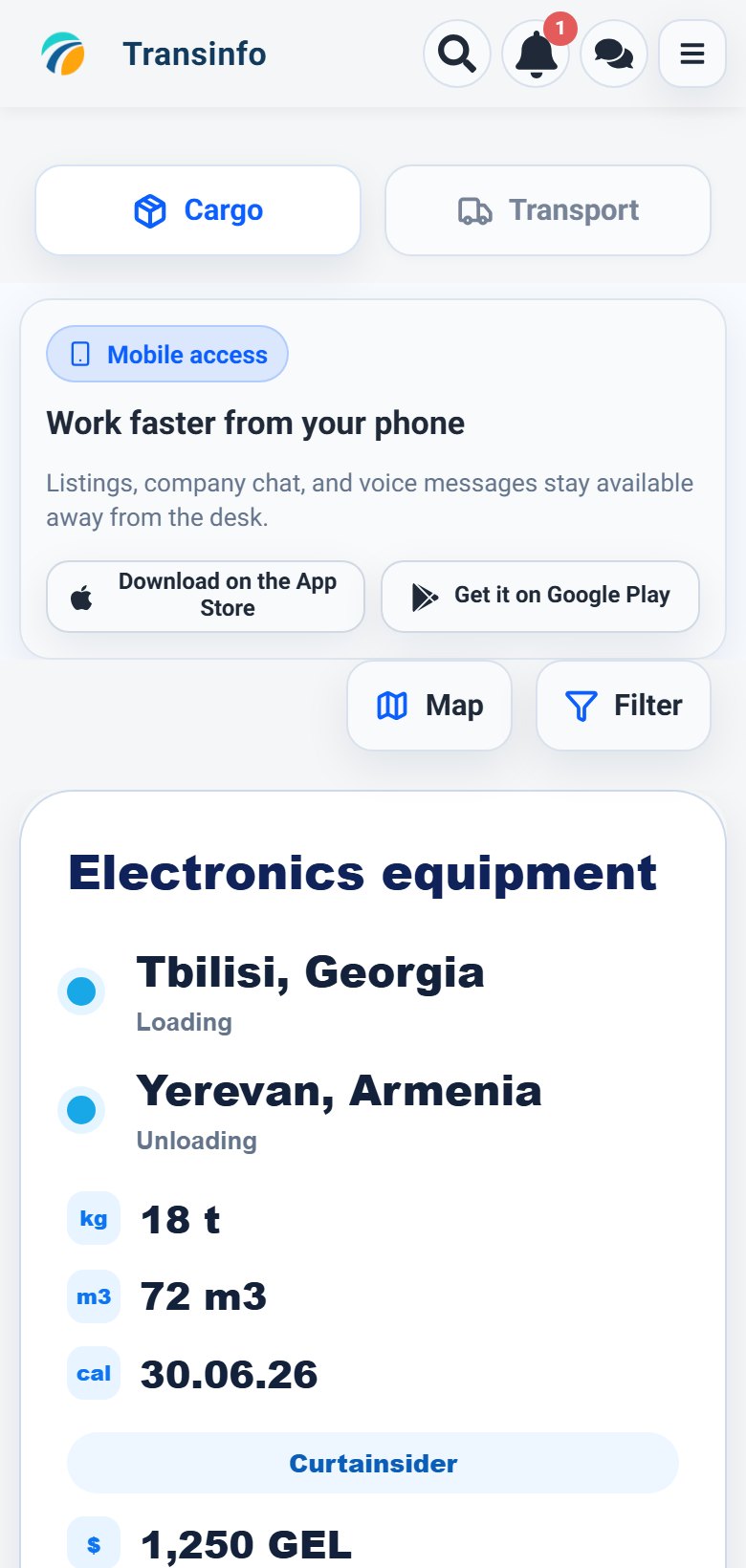 Cargo. Filters open as a compact panel