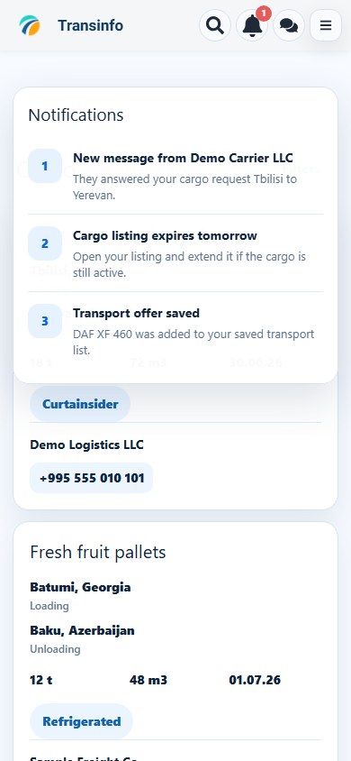 Bell. Mobile notification list